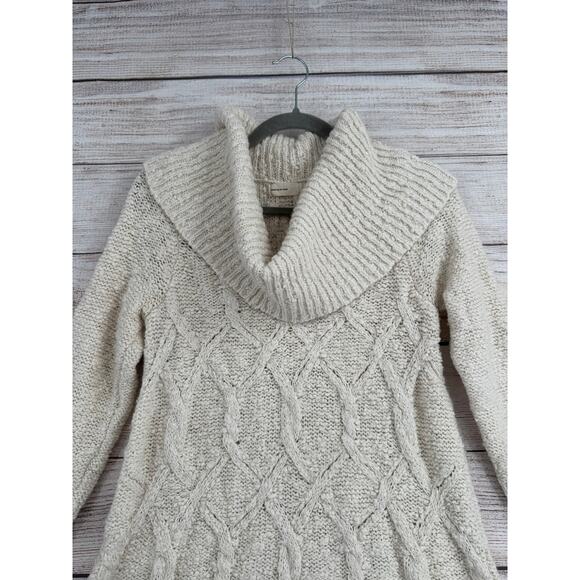 Sleeping on Snow Cable Knit Turtleneck Tunic Sweater Dress Womens M Cream Ivory - Picture 3 of 10